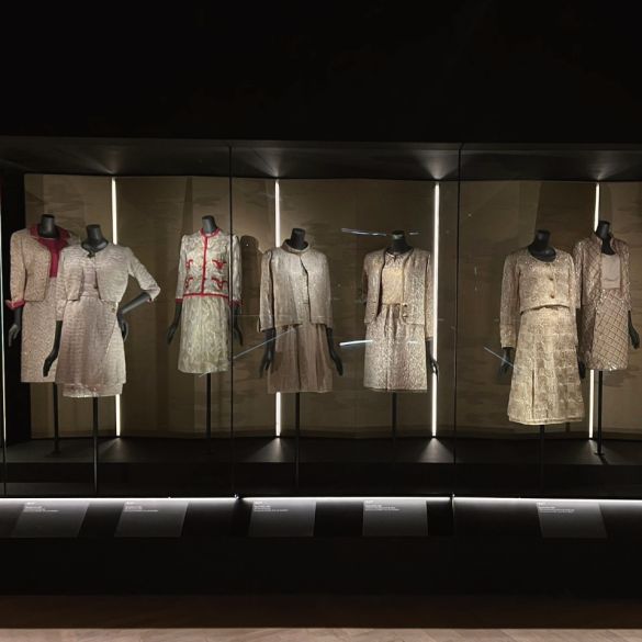 Dresses in cabinets illuminated by white coloured LED linear strip lighting