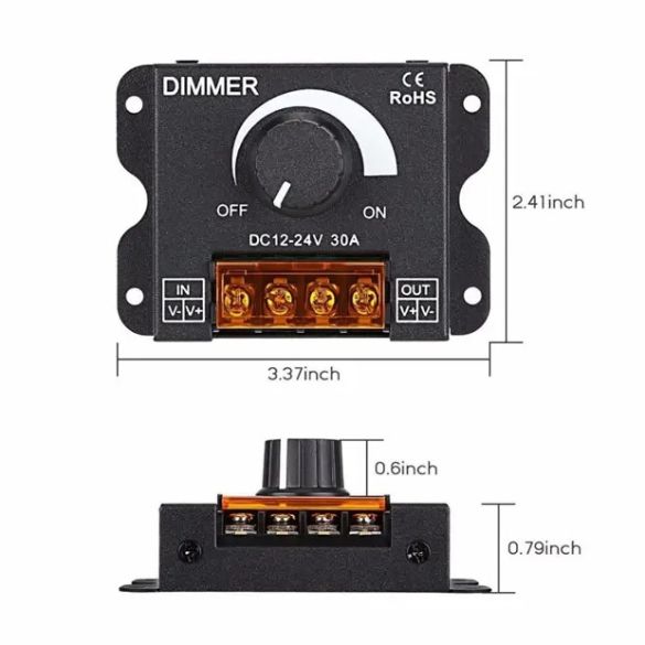 High Load Single Channel Rotary Dimmer - Dimensions